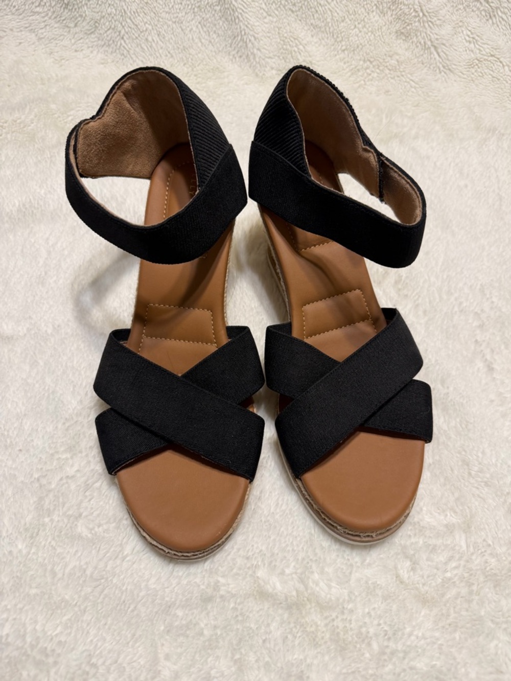 Women's Black Espadrille Wedge Sandals
